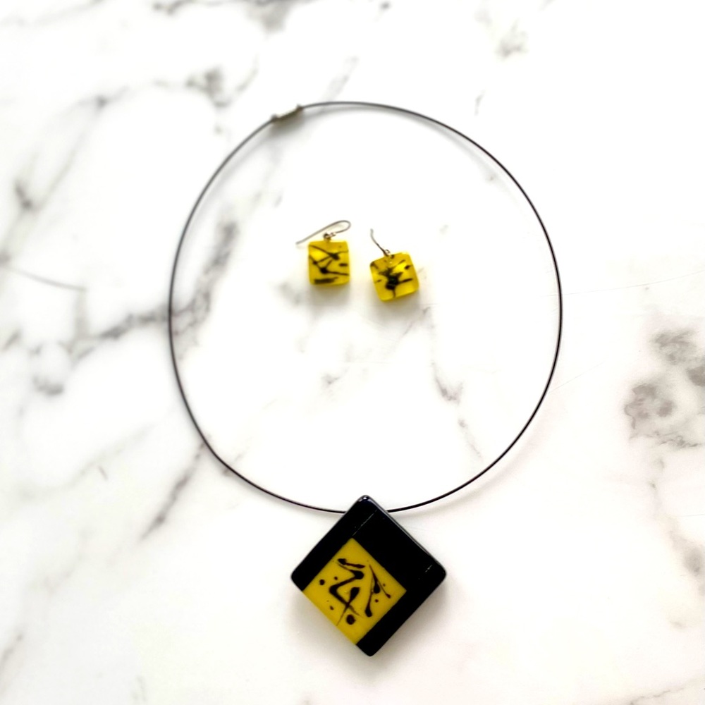 Glass Charm Necklace and Matching Earrings